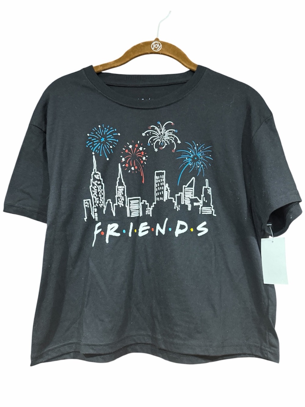 🆕 FRIENDS Black Short Sleeve Tee with City Skyline & Fireworks
